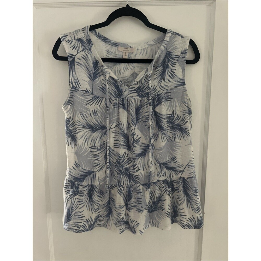 Como vintage sz large  sleeveless palm leaves shirt/blouse -beachy
